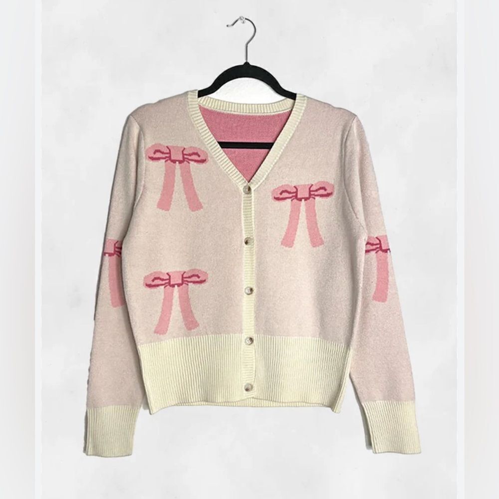 MissSparkling Pink Bow cardigan knit Sweater